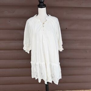Tart Eyelet Lace Mini Dress Womens Sz S White Good Boho Tiered Cottagecore